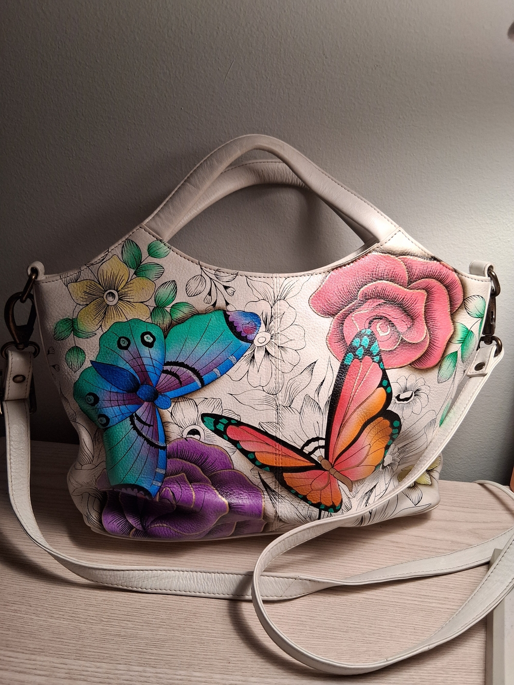 White Floral Butterfly Tote Bag with Colorful Print